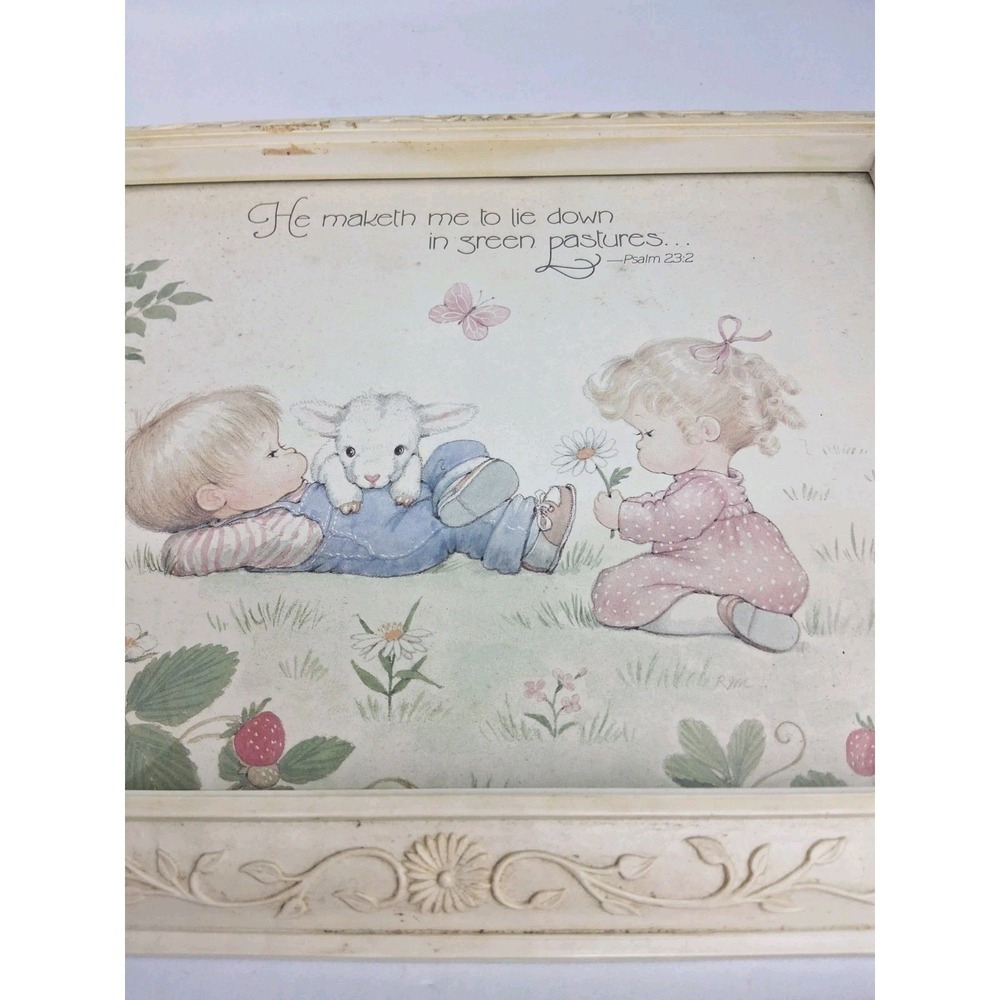Vintage‎ HOMCO Psalm 23:2 Precious Moments Wall Art 1984 Floral Frame 13X10